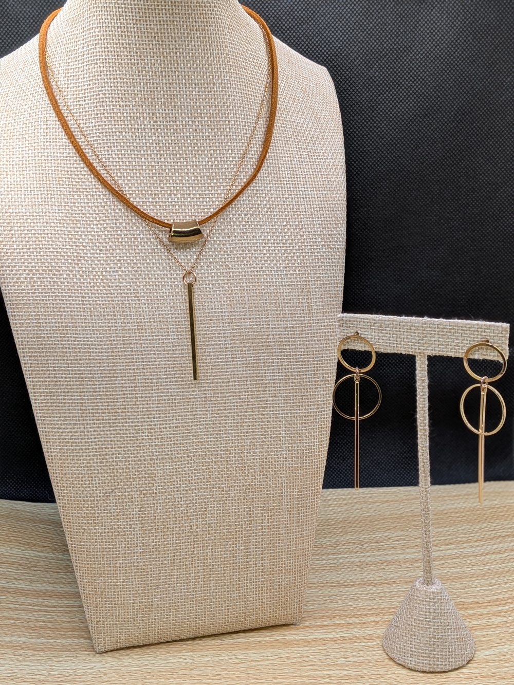 Handcrafted Gold Bar Boho Choker and Matching Hoop Drop Earrings